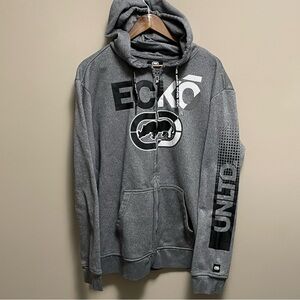 Ecko Unlimited Charcoal and Black Zip-Up Hoodie Y2K Men’s XL